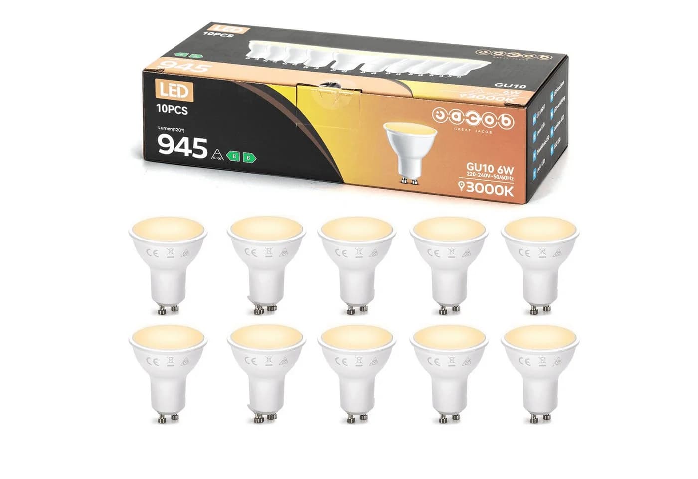 Great Jacob GU10 LED Lampe 6W Warmweiß 3000K 945Lm 10er-Pack - Bild 2