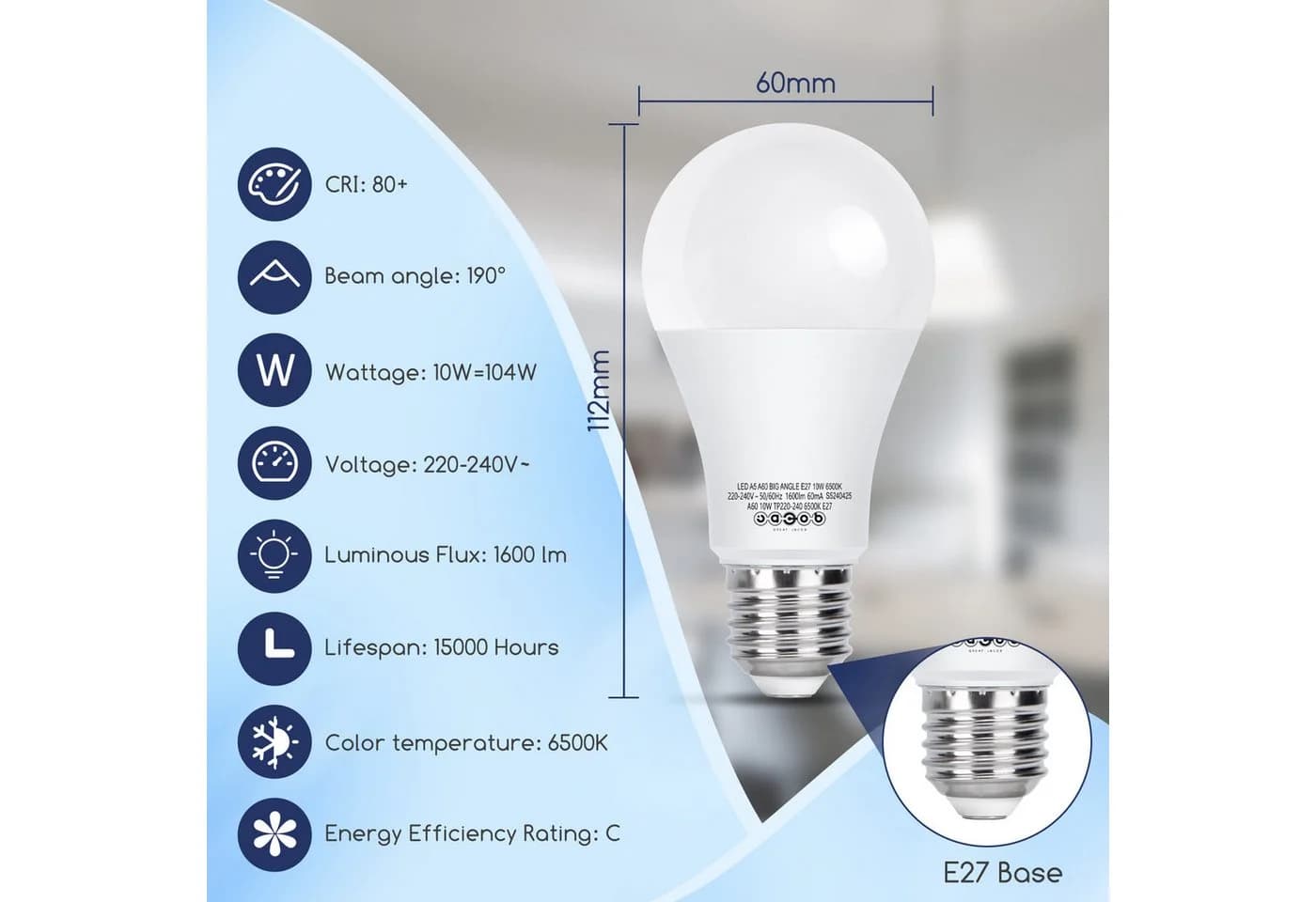 Great Jacob LED-Leuchtmittel A60 E27 10W Kaltweiß 1600Lm 7er Pack