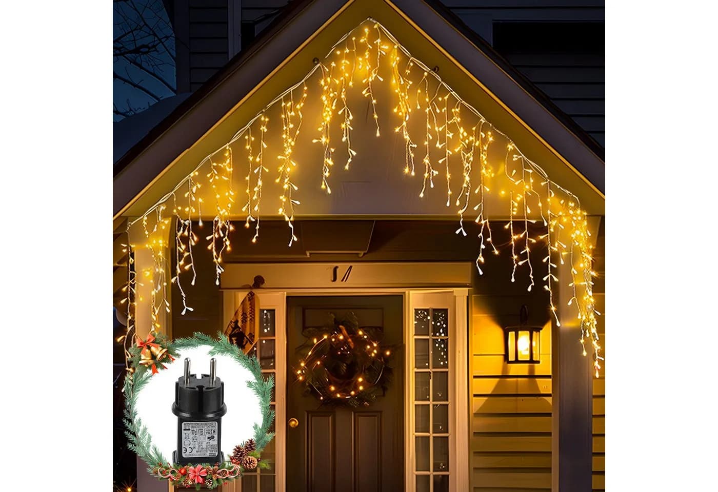 Aigostar LED-Lichtervorhang Eisregen Lichterkette Außen 3M+5M 100LED 8 Modi - Bild 2