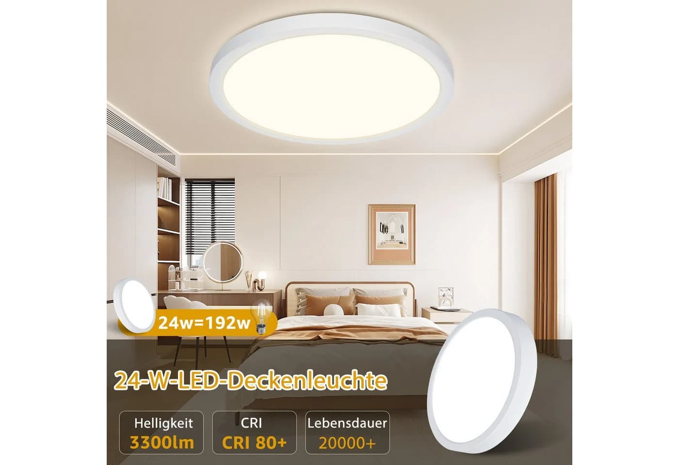 Great Jacob LED Deckenleuchte Ultraflach Dimmbar 24W 3300 LM Ø 28,9 cm - Bild 3