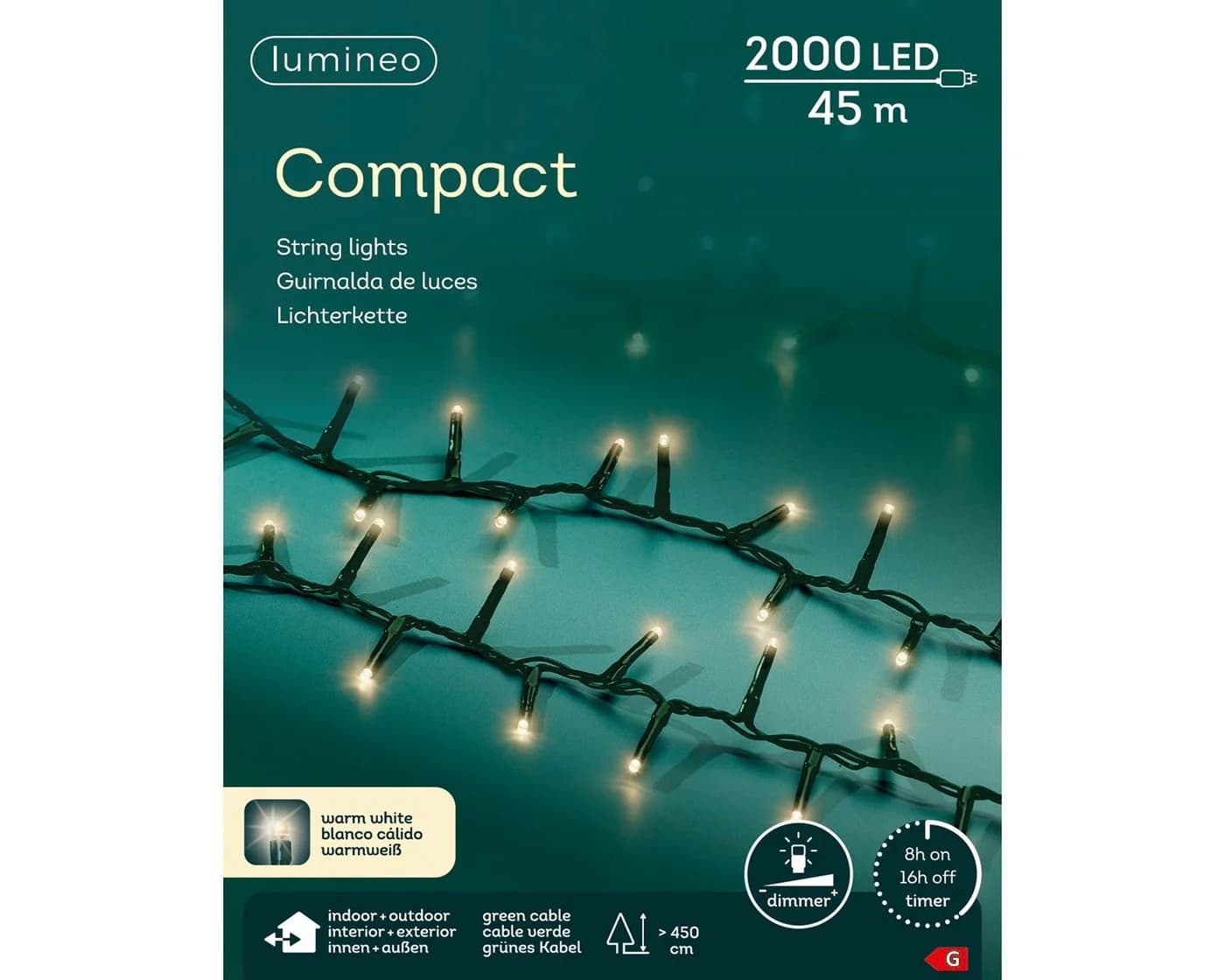 Lumineo LED-Lichterkette 2000 LED 45 m Warm Weiß Grünes Kabel - Bild 2