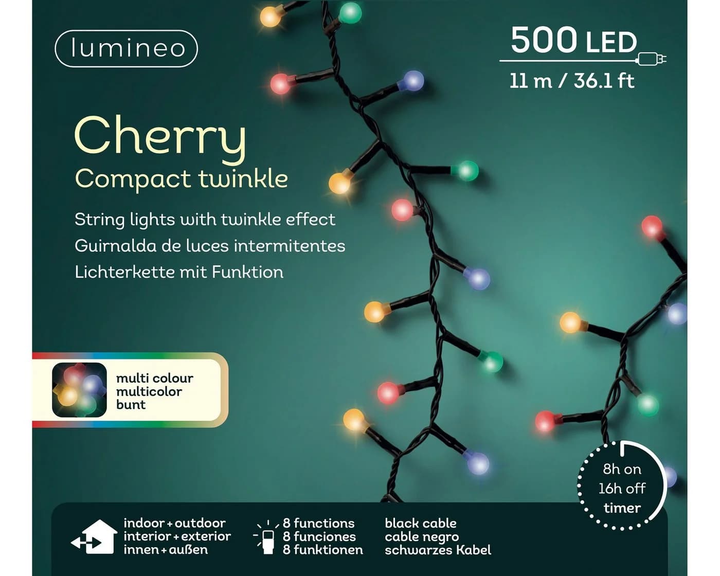 Lumineo LED-Lichterkette CHERRY Compact Twinkle 500 LED 11 m Bunt - Bild 2