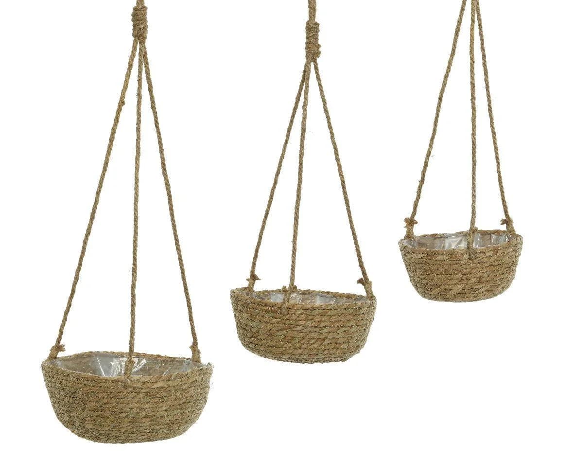 Übertopf zum Hängen aus Seegras in Beige