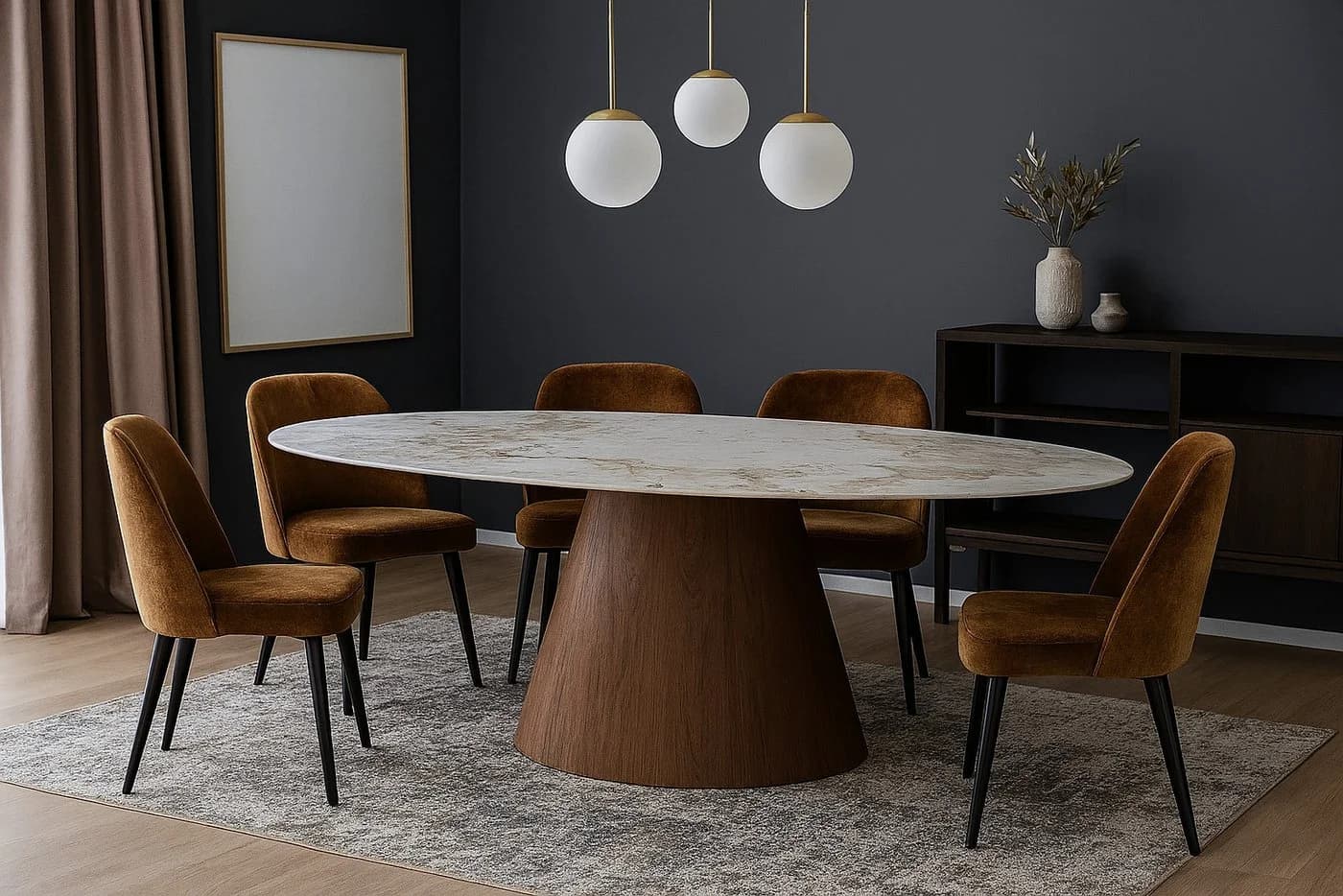 Pole to Pole Ellipse Esstisch Keramik-Marmor Oval Beige/Braun