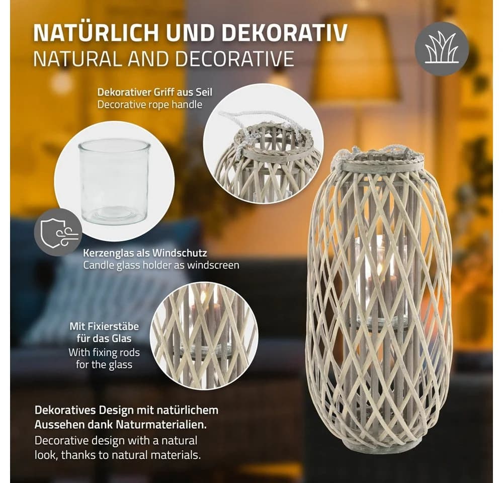 ECD Germany Rattan Kerzenlaterne mit Henkel, 60xØ30cm, Braun - Bild 3