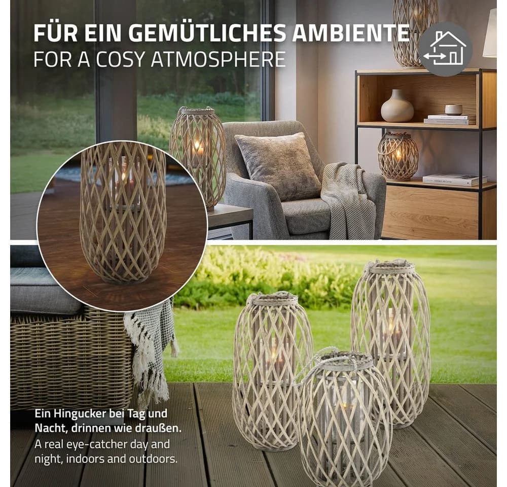 ECD Germany Rattan Kerzenlaterne mit Henkel, 60xØ30cm, Braun - Bild 4