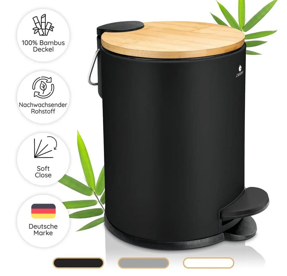 Exitoso Tretmülleimer 3L Bambus Softclose Schwarz