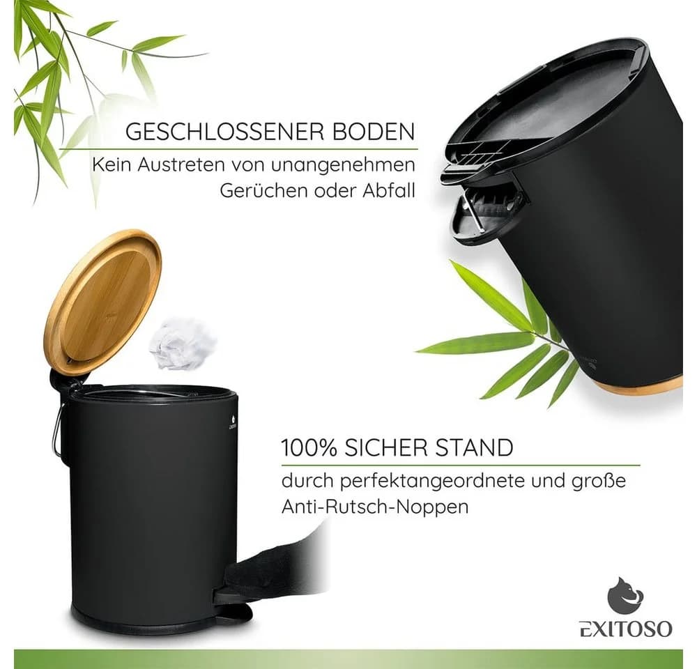 Exitoso Tretmülleimer 3L Bambus Softclose Schwarz - Bild 3