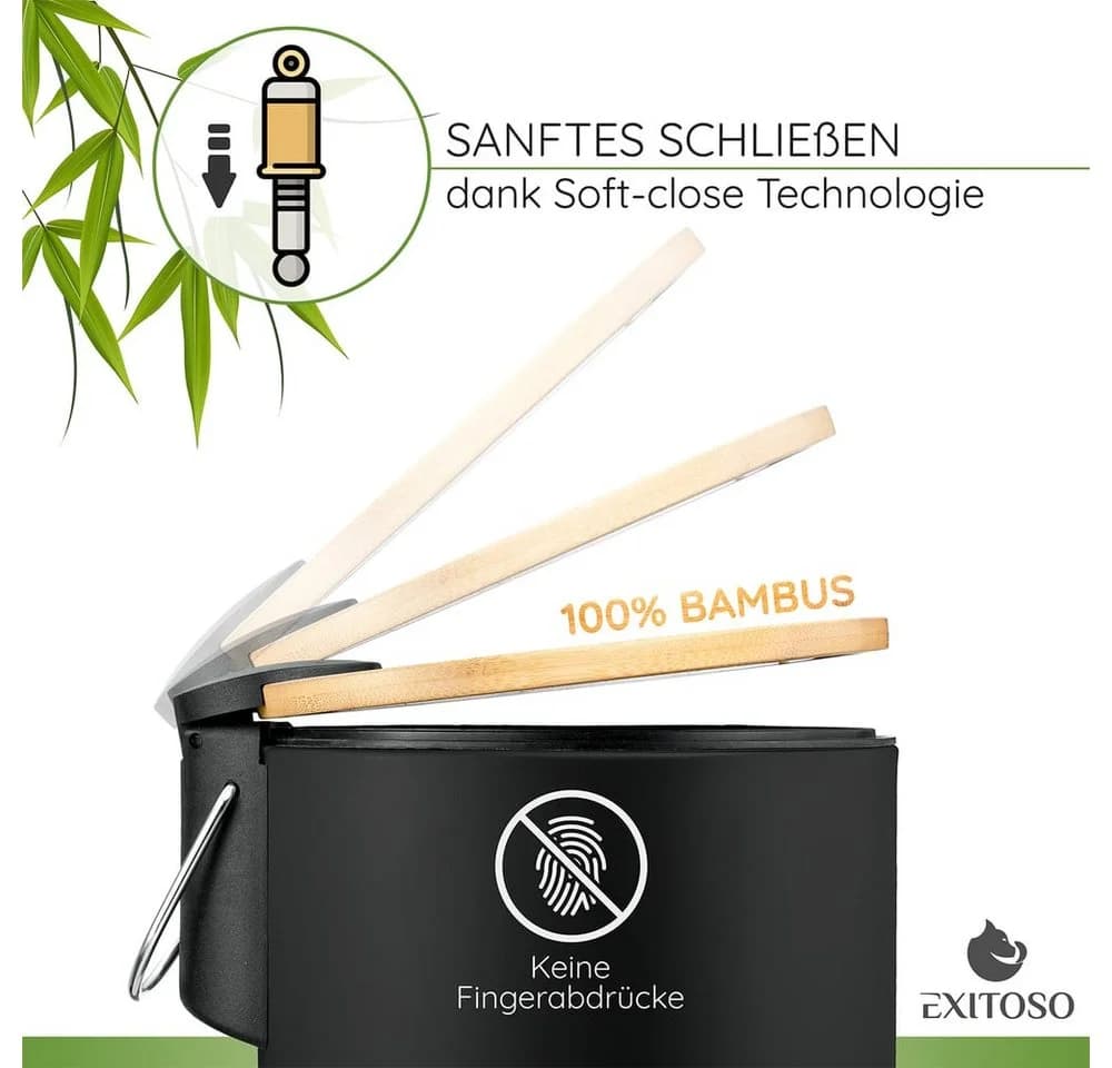 Exitoso Tretmülleimer 3L Bambus Softclose Schwarz - Bild 4