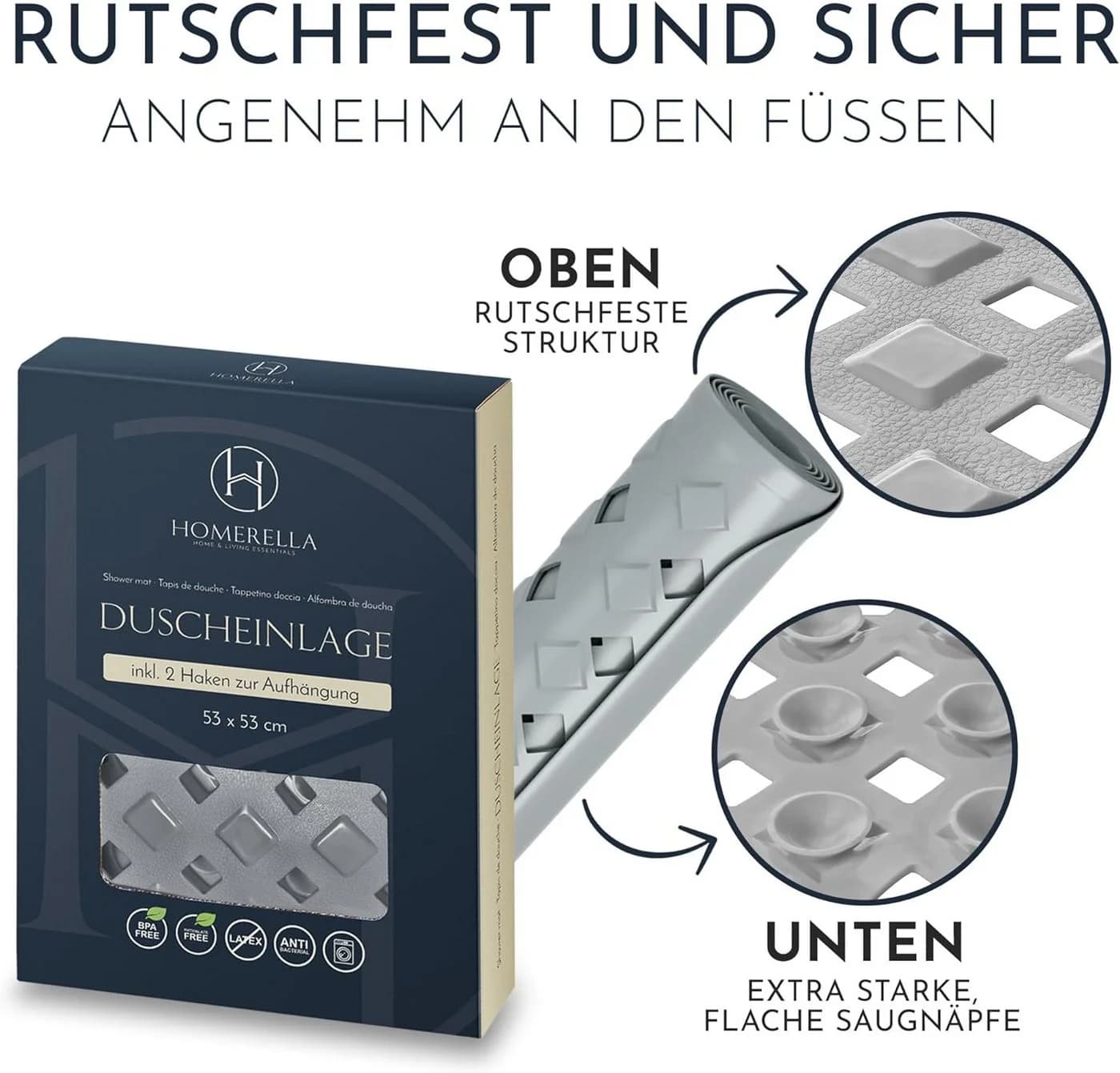 Homerella Duschmatte Grau Rutschfest BPA-Frei - Bild 4