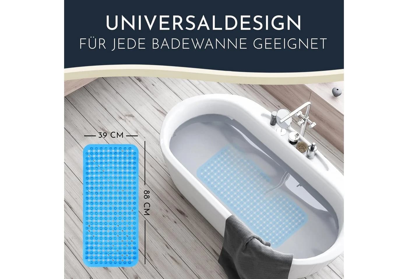 Homerella Badematte rutschfest blau schimmelresistent inkl. Aufhängung
