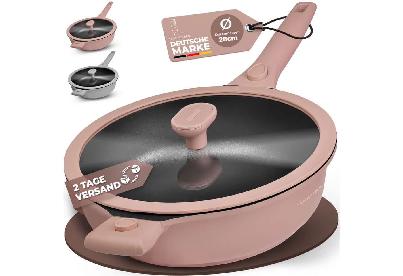 TRAUMLEBEN Bratpfanne 28cm Rosa mit abnehmbaren Griffen - Bild 2