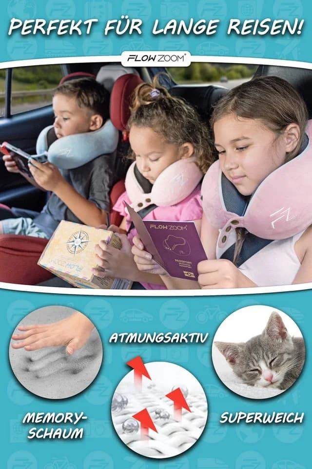 FLOWZOOM COMFY KIDS Nackenhörnchen Rosa Memory-Schaum Reisekissen Kinder - Bild 5