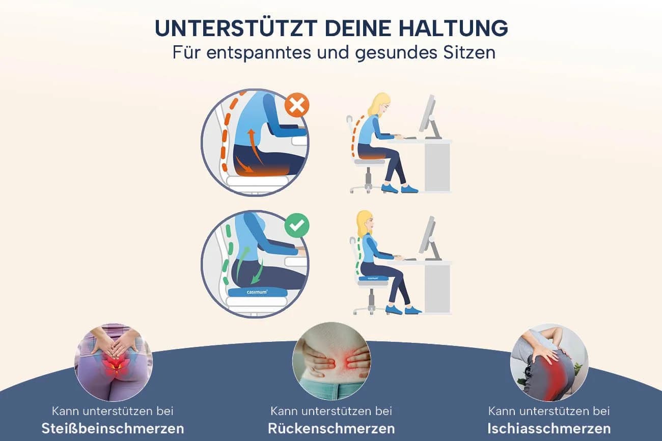 casimum Steißbeinkissen Orthopädisches Sitzkissen RELIEF Blau Memory Schaum - Bild 4