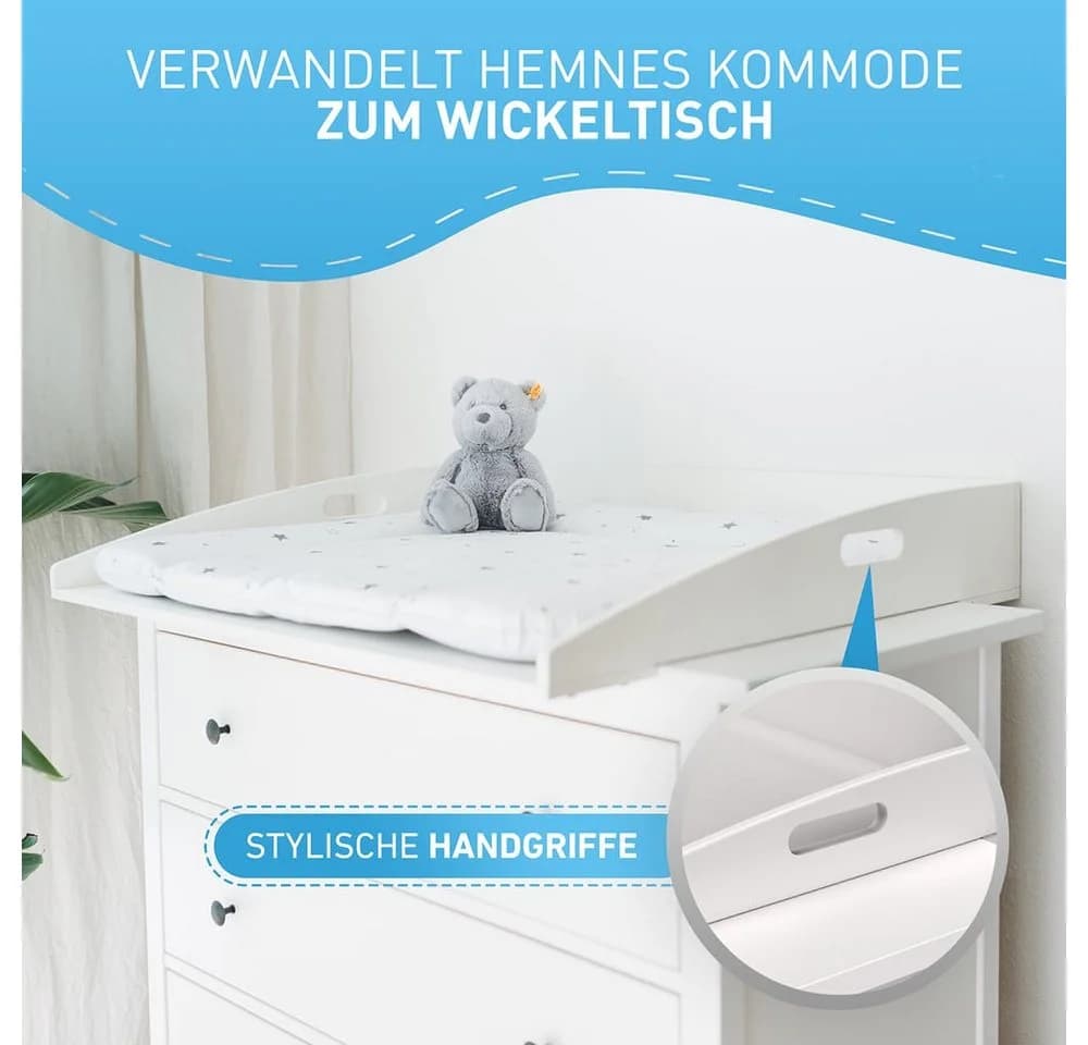 FLIPLINE Wickelaufsatz für IKEA Hemnes Kommode Weiß Bambus