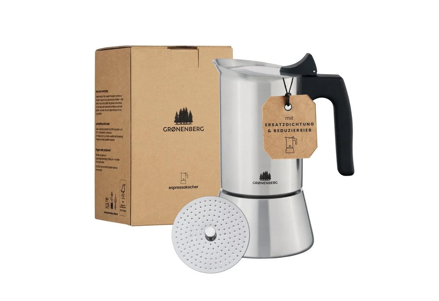 GRØNENBERG Espressokocher Edelstahl Induktion 4/6 Tassen - Bild 2