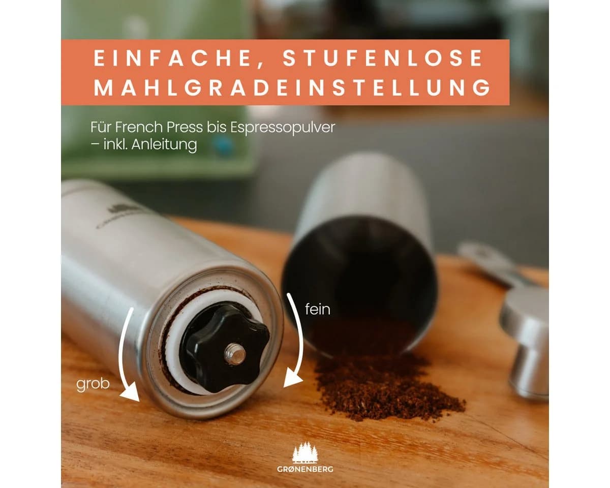 GRØNENBERG Espressokocher Spar Set 2 mit manueller Mühle & Edelstahl Mokkakanne - Bild 3