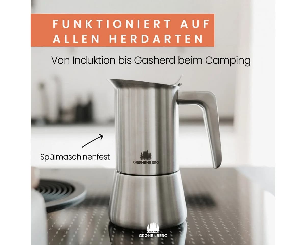 GRØNENBERG Espressokocher Spar Set 2 mit manueller Mühle & Edelstahl Mokkakanne - Bild 4