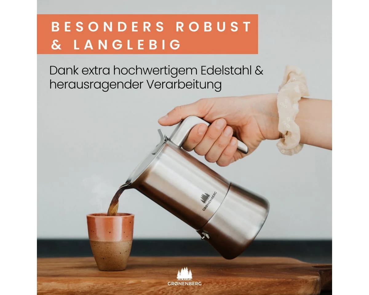 GRØNENBERG Espressokocher Spar Set 2 mit manueller Mühle & Edelstahl Mokkakanne - Bild 5