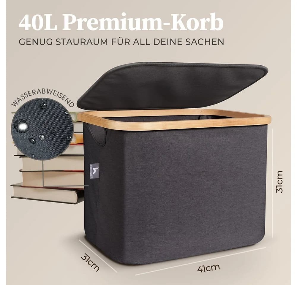 HENNEZ Wäschekorb Aufbewahrungsbox 40L mit Deckel Grau für IKEA KALLAX - Bild 3