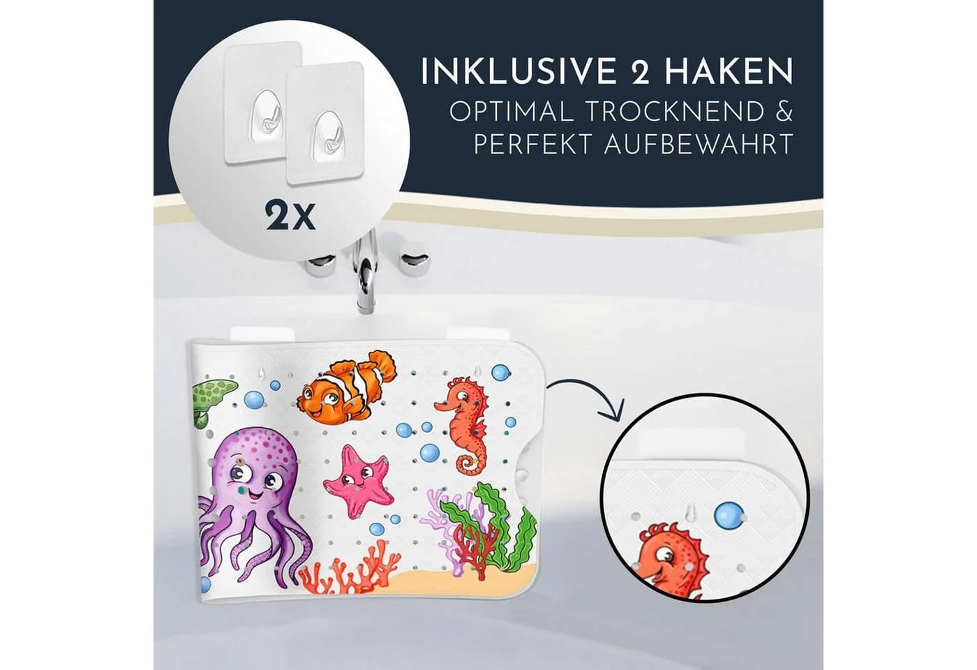 Homerella Badematte rutschfest Kinder BPA-frei 100x40cm mit Haken - Bild 3