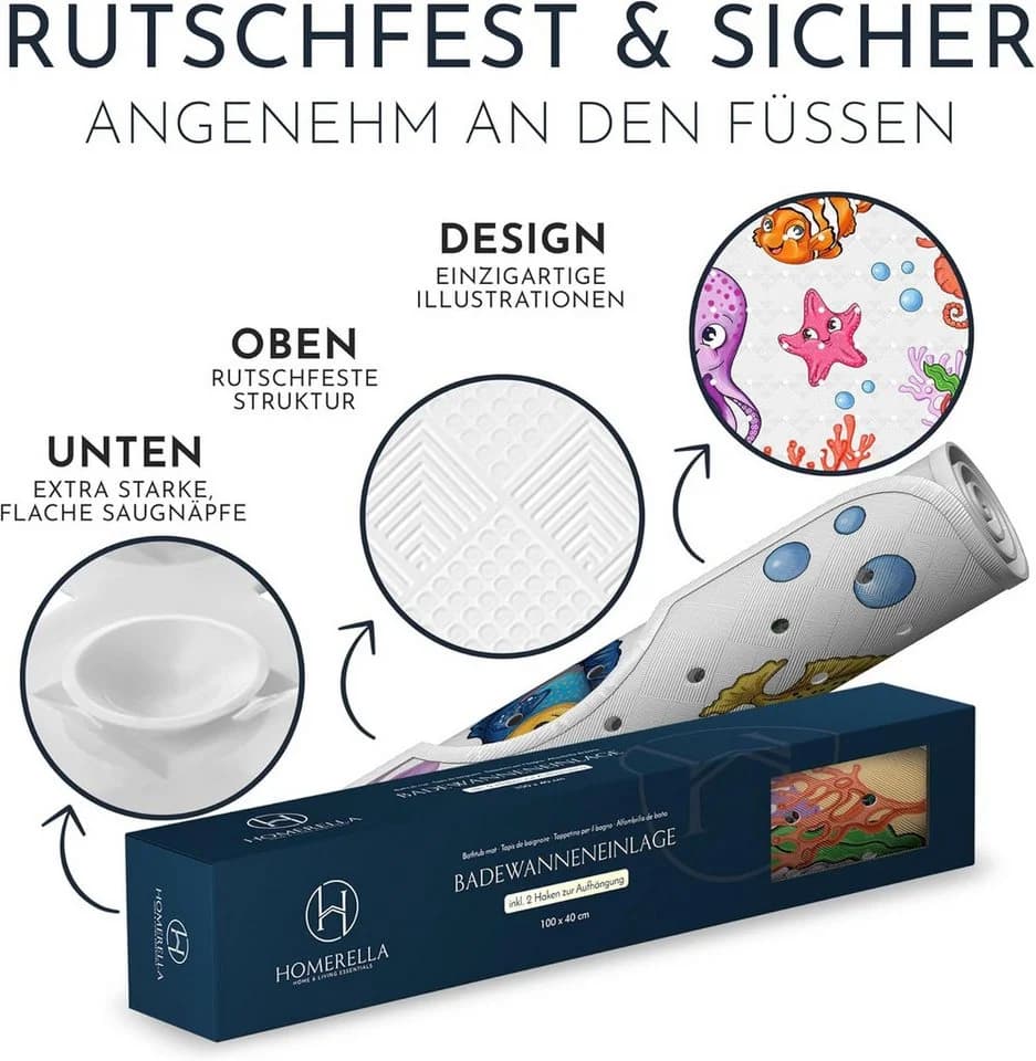 Homerella Badematte rutschfest Kinder BPA-frei 100x40cm mit Haken - Bild 4