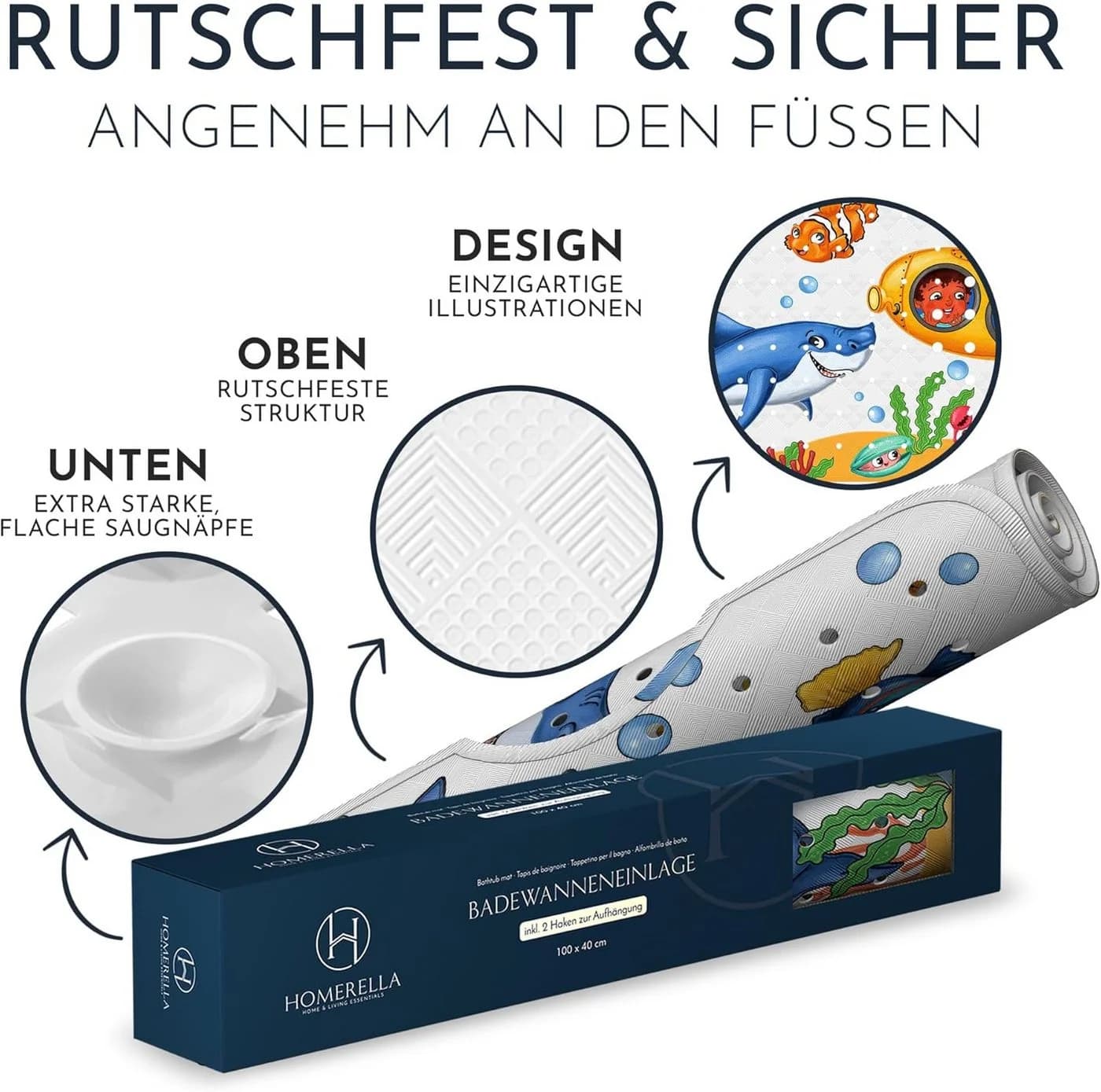 Homerella Badematte Rutschfest BPA-frei mit Haken - Bild 4