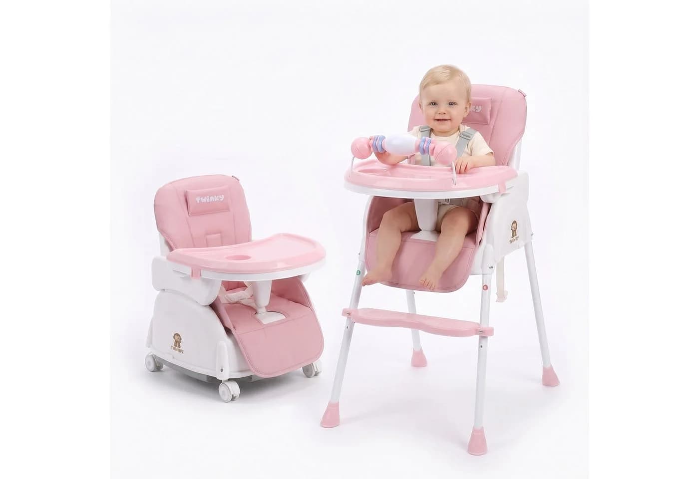 TWINKY Kinderklappstuhl Rosa 3-in-1 Hochstuhl mit Esstisch - Bild 2