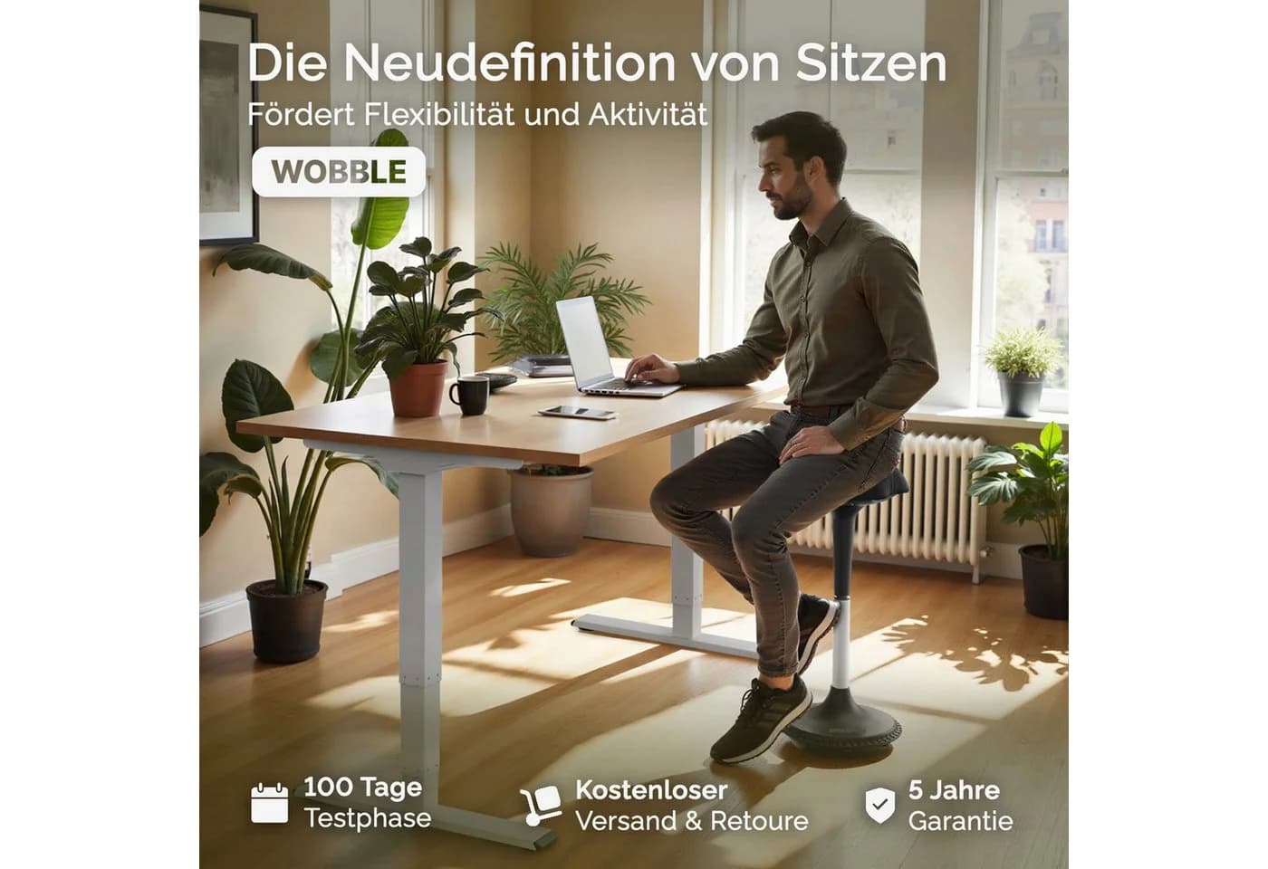 DESKSPACE Wobble Stehhocker Ergonomischer Bürohocker höhenverstellbar Schwarz