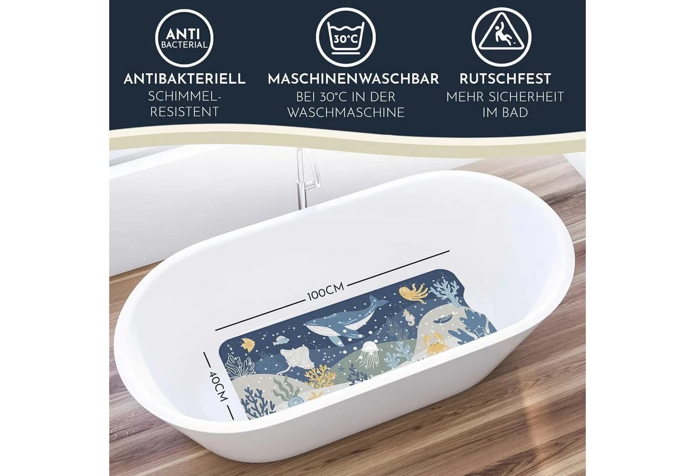 Homerella Badematte rutschfest Kinder BPA-frei 100x40cm