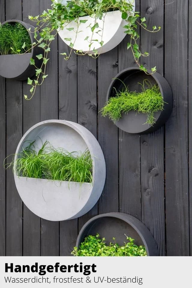 finestgreen Pflanzkübel Hanging Wally Wandgefäß Schwarz Fiberstone