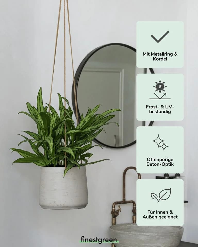 finestgreen Blumenampel Patt Hängepflanztopf Grau Fiberclay Beton-Optik