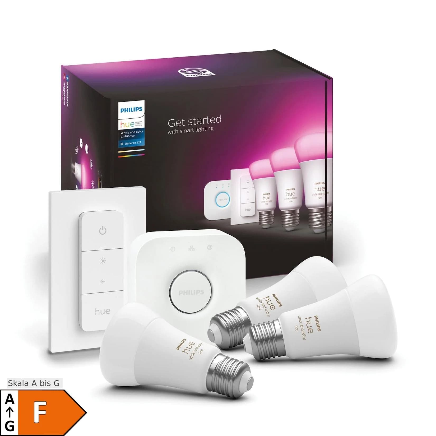 Philips Hue White & Color Ambiance E27 LED 3er Starter Set mit Bridge