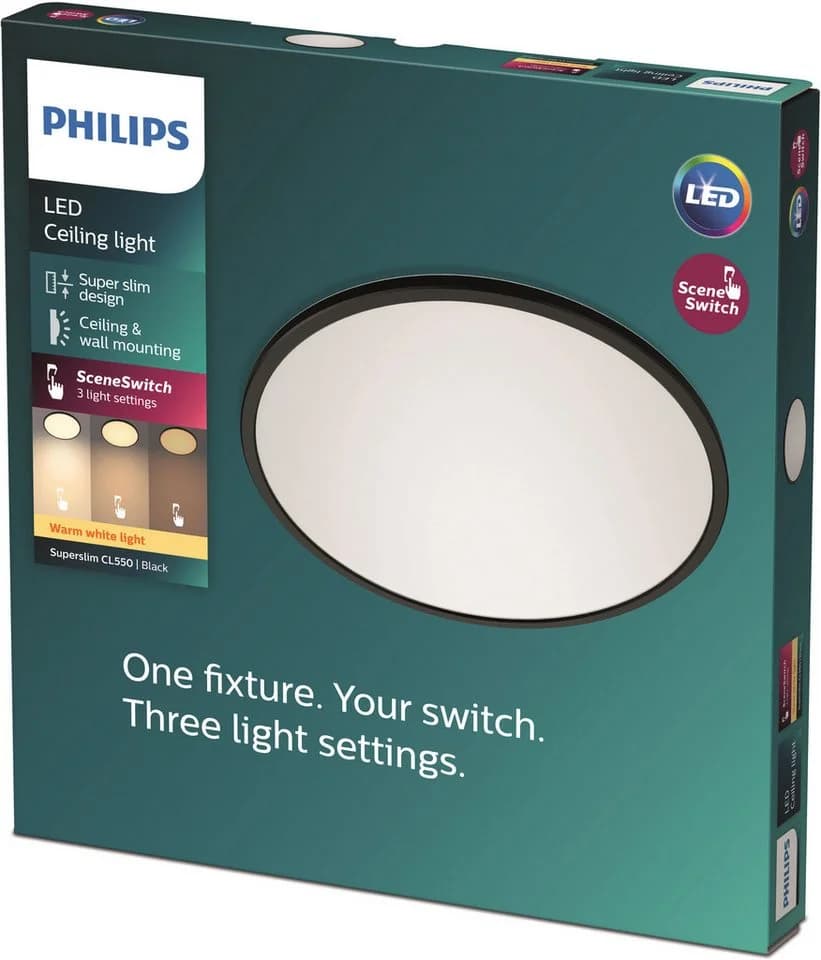 Philips SuperSlim LED-Deckenlampe IP44 24,5 cm Schwarz - Bild 3