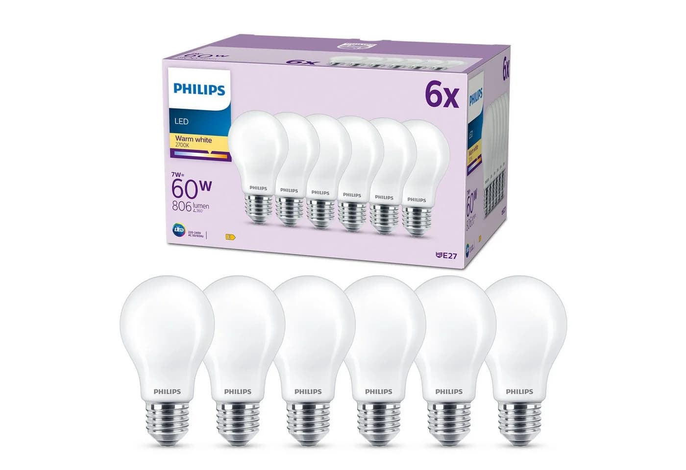 Philips LED-Leuchtmittel Classic 60W Non-Dim E27 6 St. Warmweiß - Bild 2