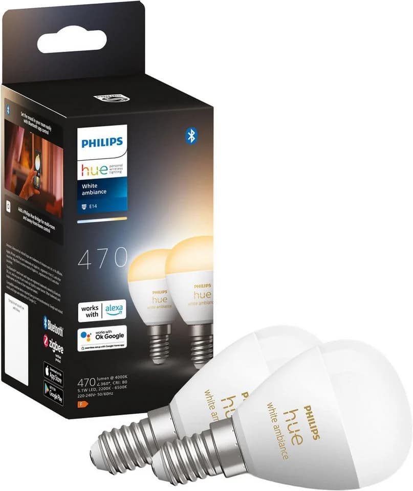 Philips Hue LED-Leuchtmittel White Ambiance Luster 470lm, E14, 2 St., Farbwechsler - Bild 2