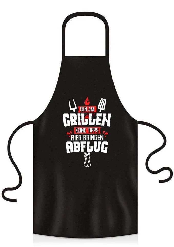 YORA Grillschürze Rot "Bin am Grillen" mit Urkunde