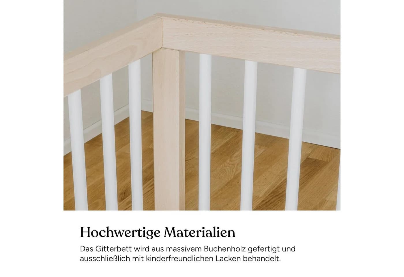Ehrenkind Babybett PUR Massivholz mit Matratze Weiß - Bild 5