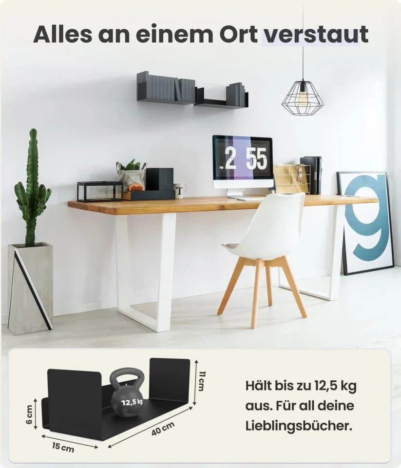 UNITURE Wandregal 2er Set Schwarz Modernes Design