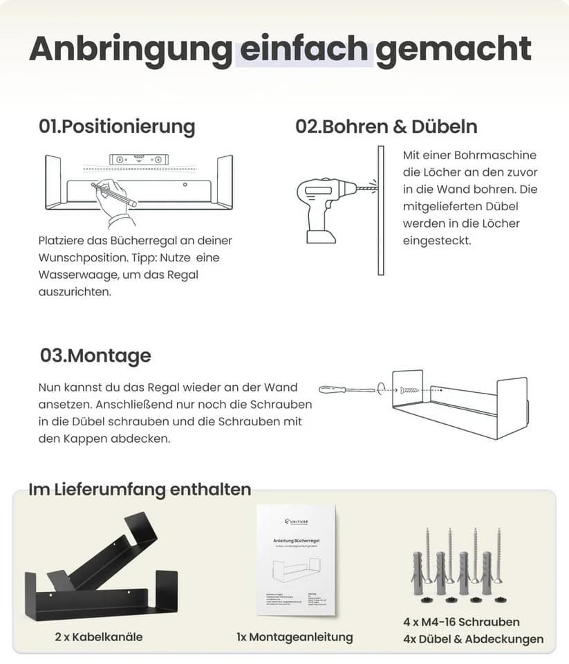 UNITURE Wandregal 2er Set Schwarz Modernes Design - Bild 4
