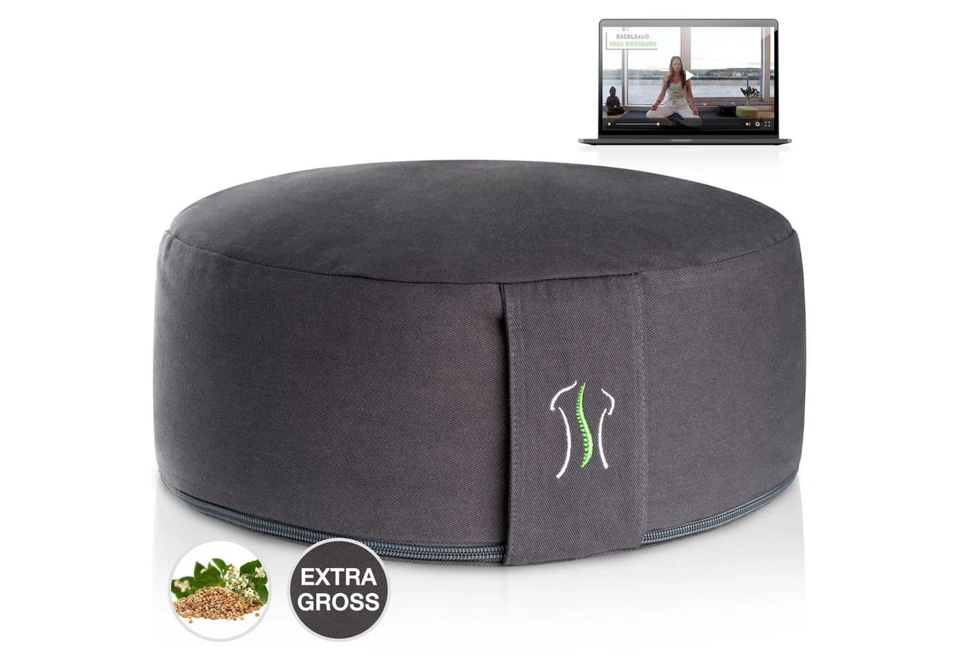 BACKLAxx® Meditationskissen Rund Anthrazitgrau mit Videokurs - Bild 2