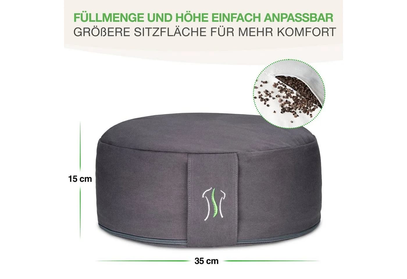BACKLAxx® Meditationskissen Rund Anthrazitgrau mit Videokurs - Bild 3