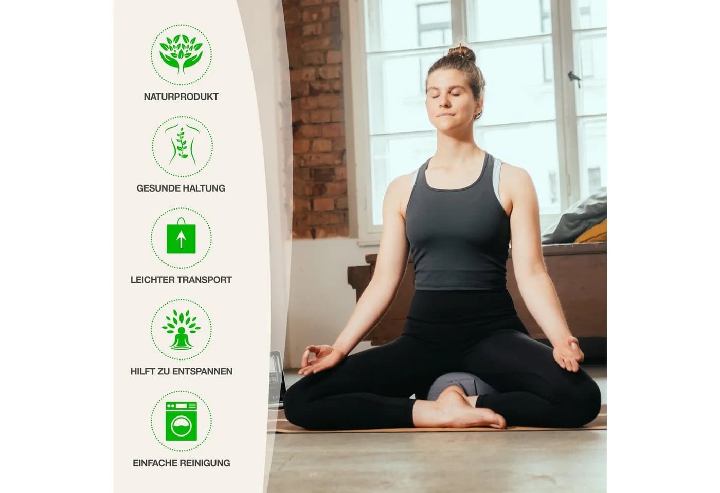 BACKLAxx® Meditationskissen rund 35 cm XL – Yoga Kissen mit Buchweizenfüllung