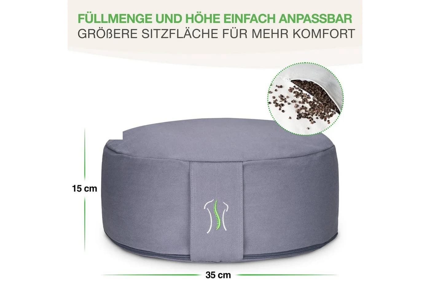 BACKLAxx® Meditationskissen rund 35 cm XL – Yoga Kissen mit Buchweizenfüllung - Bild 3