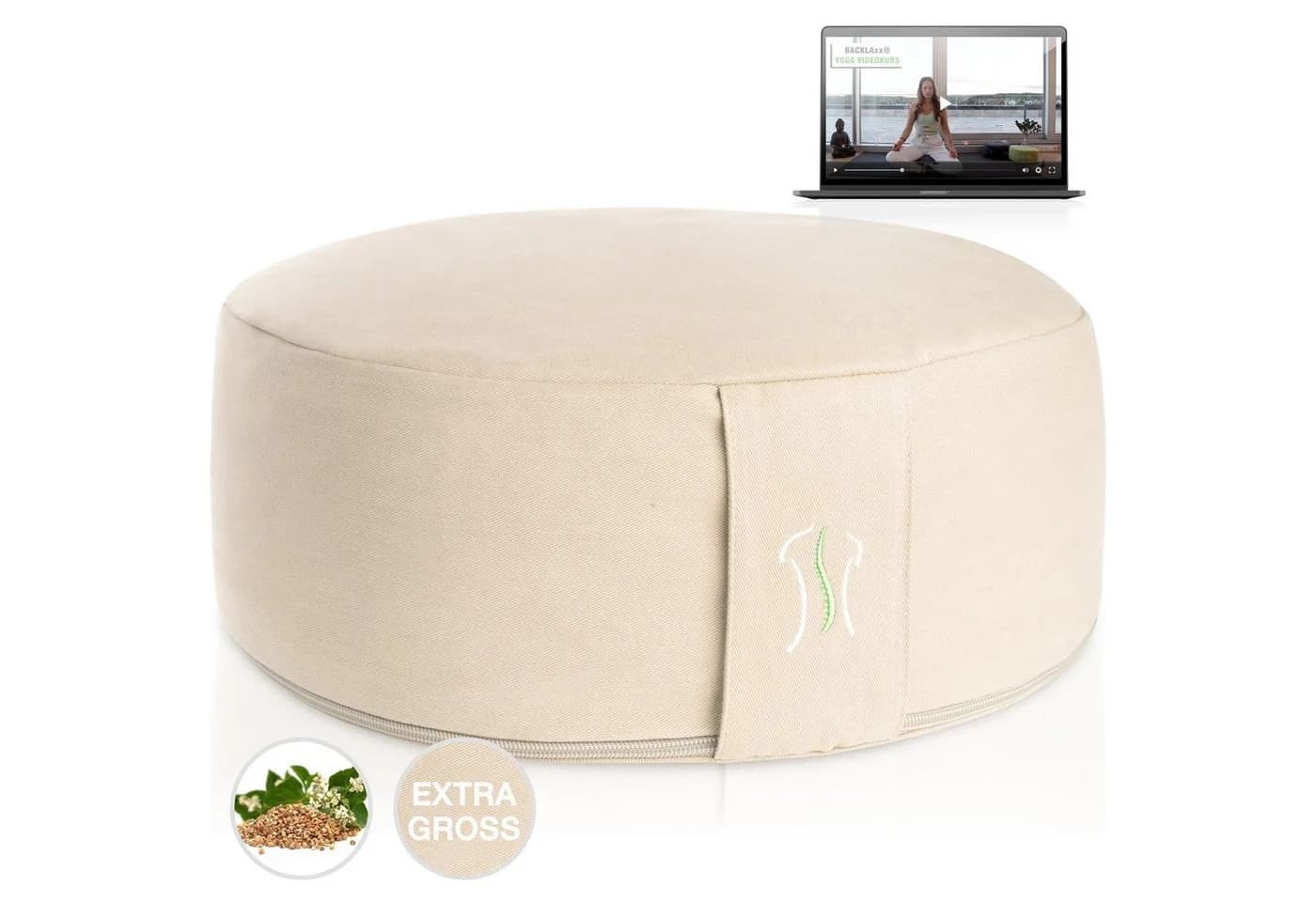 BACKLAxx® Meditationskissen rund 35 cm XL – Yoga Kissen mit Buchweizenfüllung - Bild 2