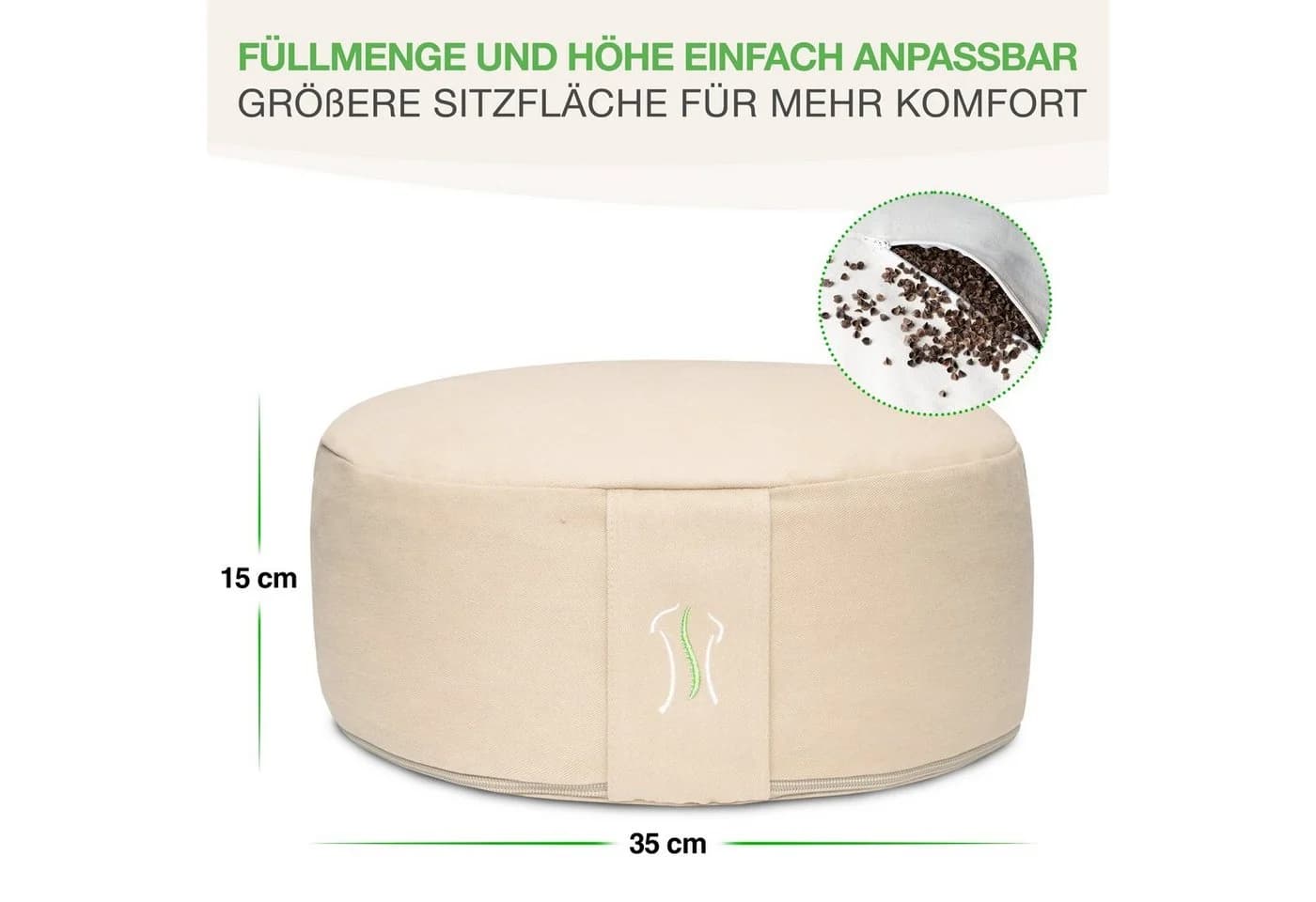BACKLAxx® Meditationskissen rund 35 cm XL – Yoga Kissen mit Buchweizenfüllung - Bild 3