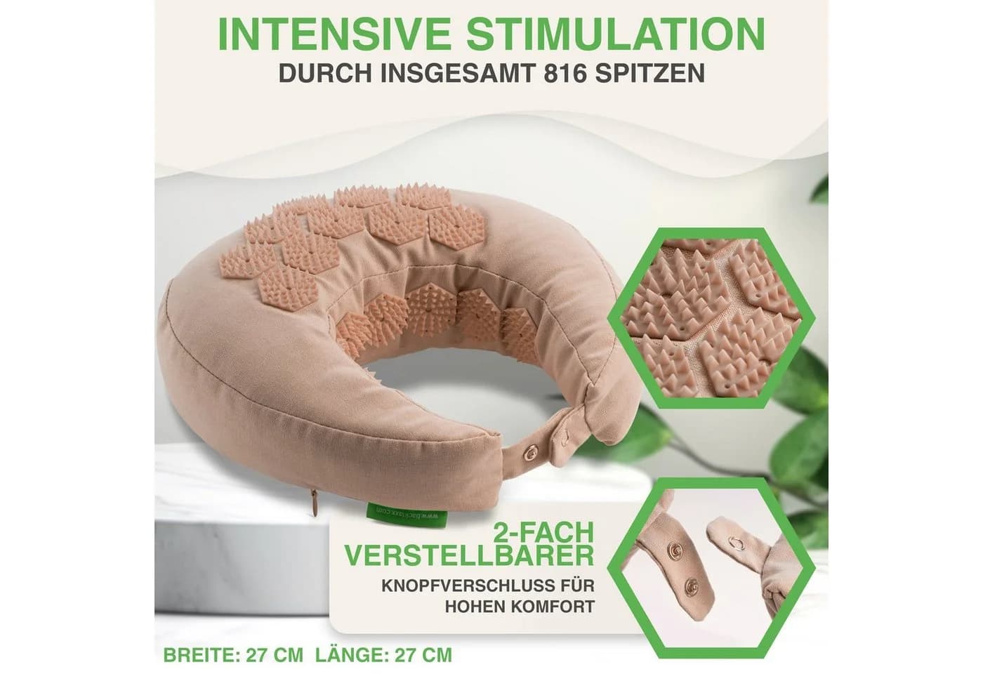 BACKLAxx® Nackenhörnchen Akupressur U-Kissen Rosa Halbleinen - Bild 3