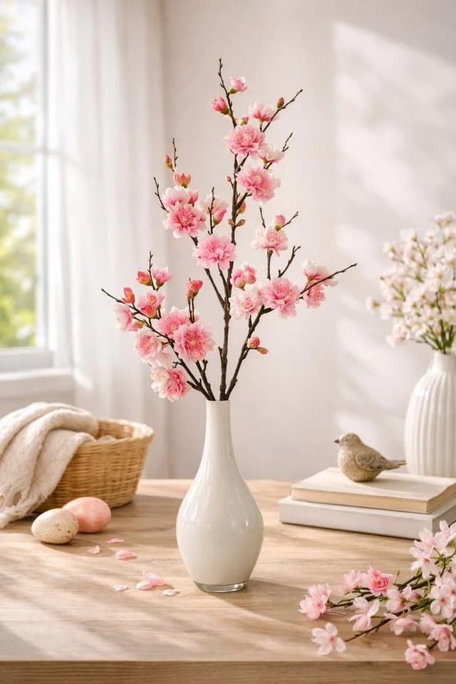 Kunstzweig Kirschlorbeer Creme/Pink 86 cm