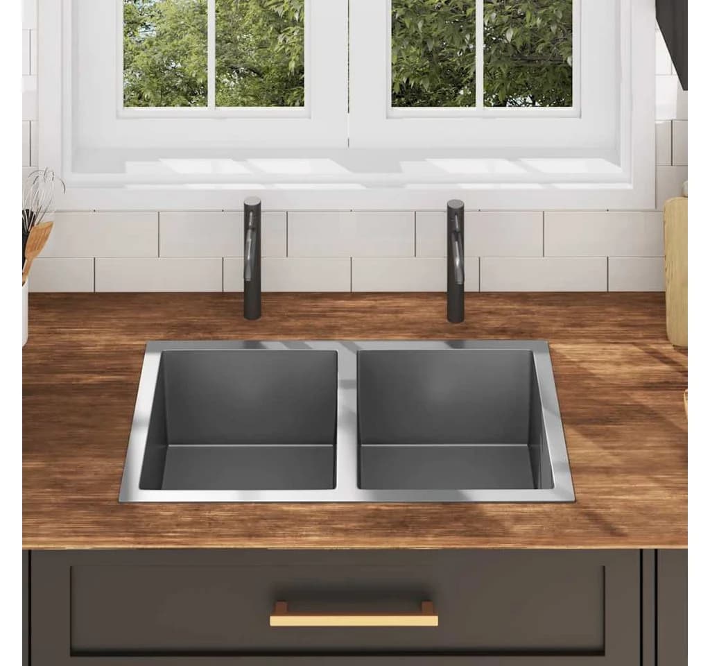 vidaXL Küchenspüle Edelstahl 2 Becken Silber Modern - Bild 3