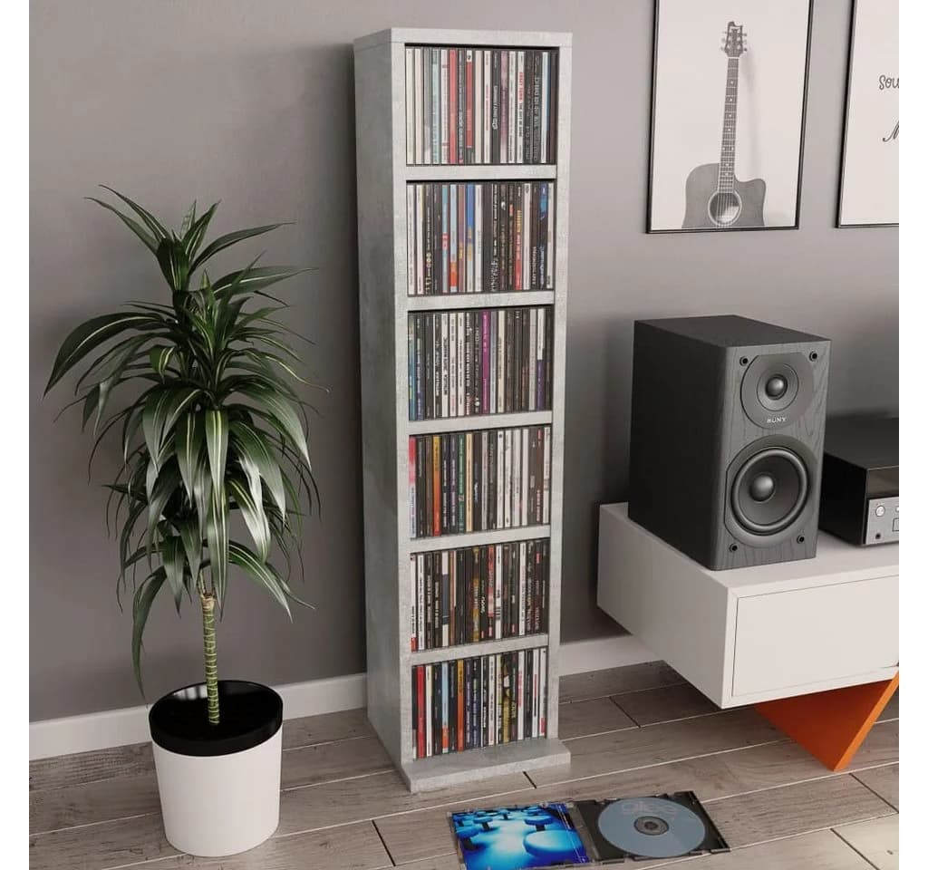 VIDAXL CD-Regal Betongrau Holzwerkstoff